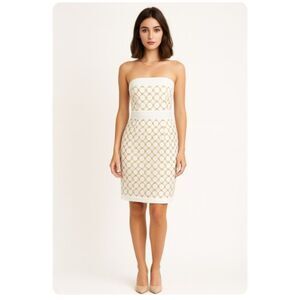 Gretchen Scott Designs Strapless Dress Sheath Mini Lined White Gold Lined Size S